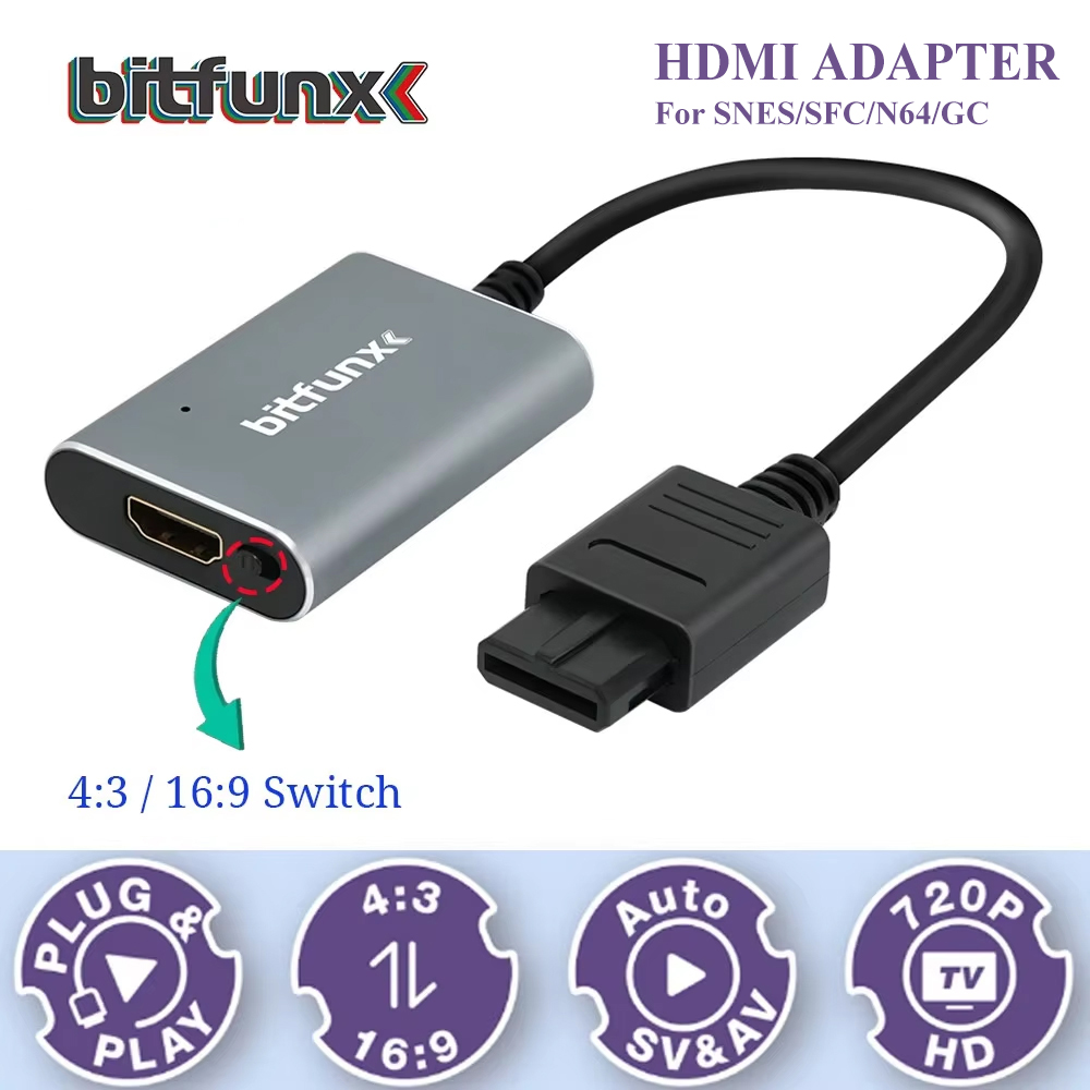 Retro Gaming Emulator Console - Адаптер Bitfunx 720P Svideo/AV-HDMI, HD-конвертер видео